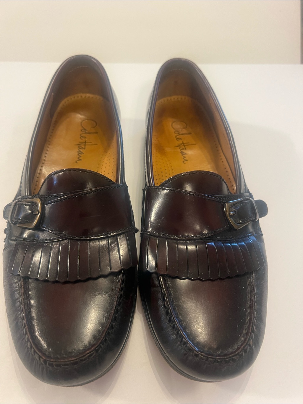 Cole Haan Men's Dark Burgundy Leather Kiltie Buckle Loafers